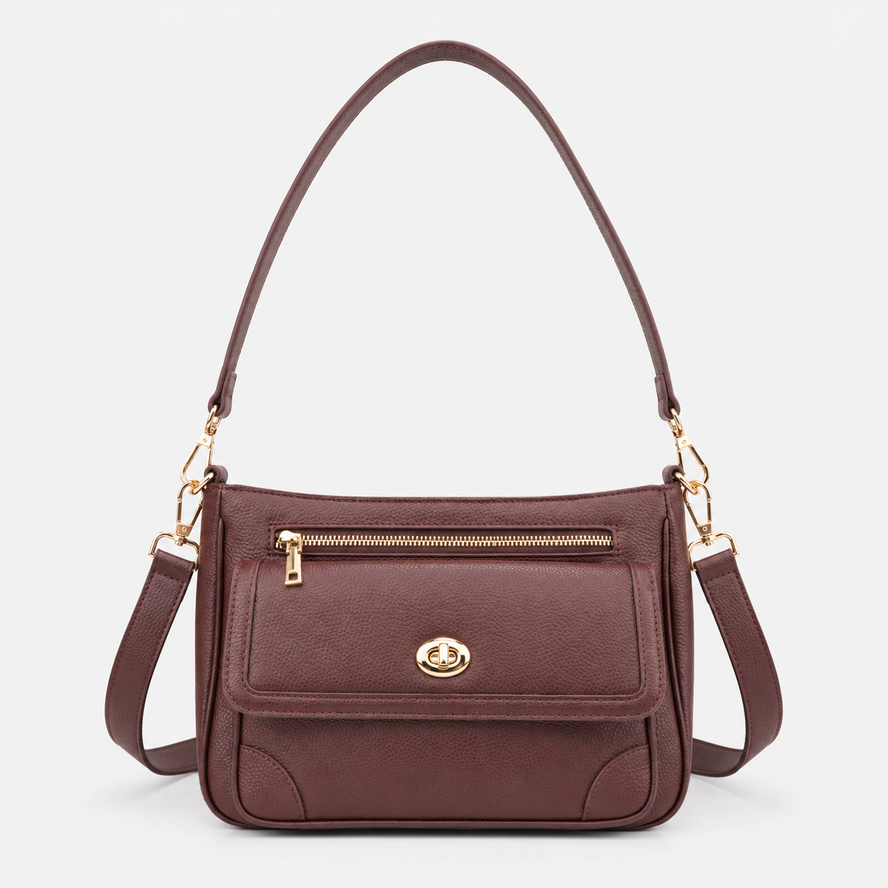 Turn Lock Flap Messenger Crossbody - Pebbled Leather