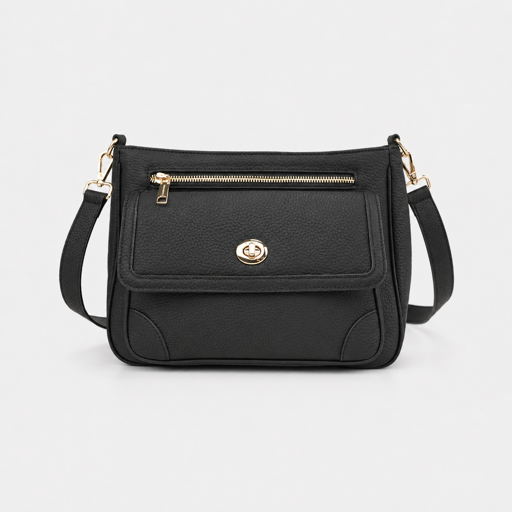 Turn Lock Flap Messenger Crossbody - Pebbled Leather