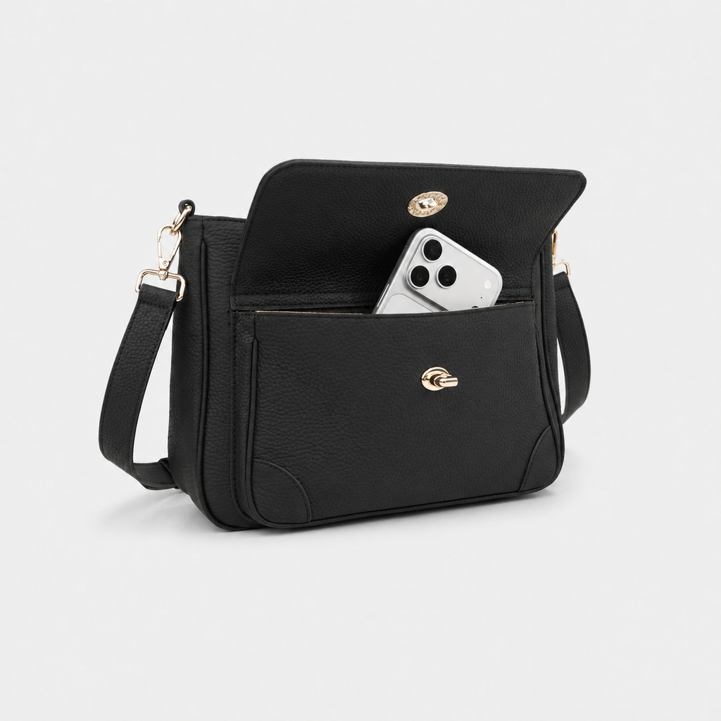 Turn Lock Flap Messenger Crossbody - Pebbled Leather