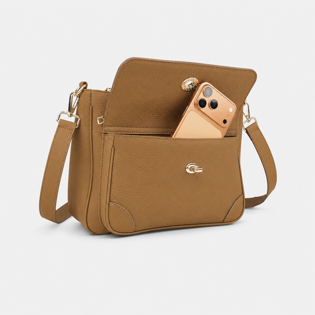 Turn Lock Flap Messenger Crossbody - Pebbled Leather