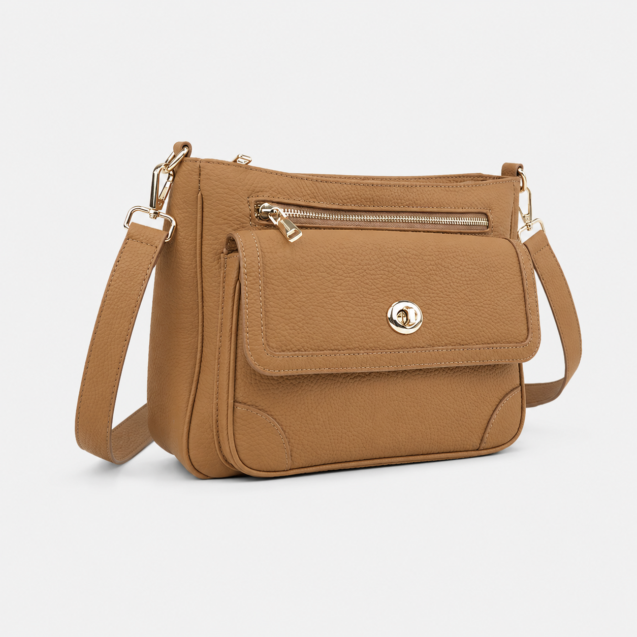 Turn Lock Flap Messenger Crossbody - Pebbled Leather
