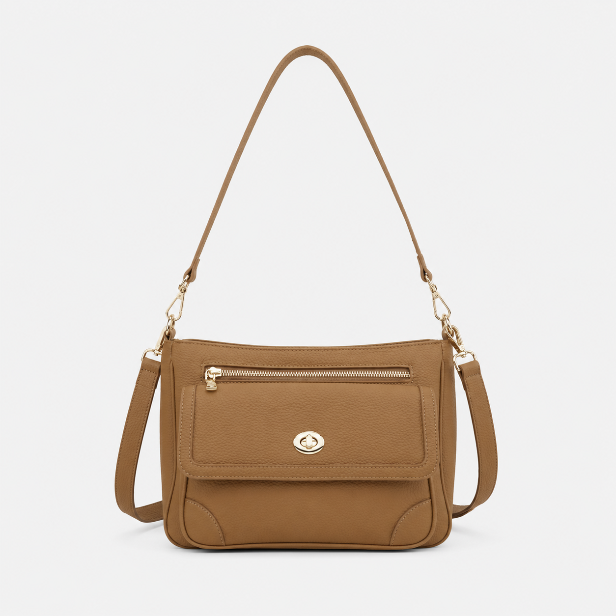 Turn Lock Flap Messenger Crossbody - Pebbled Leather