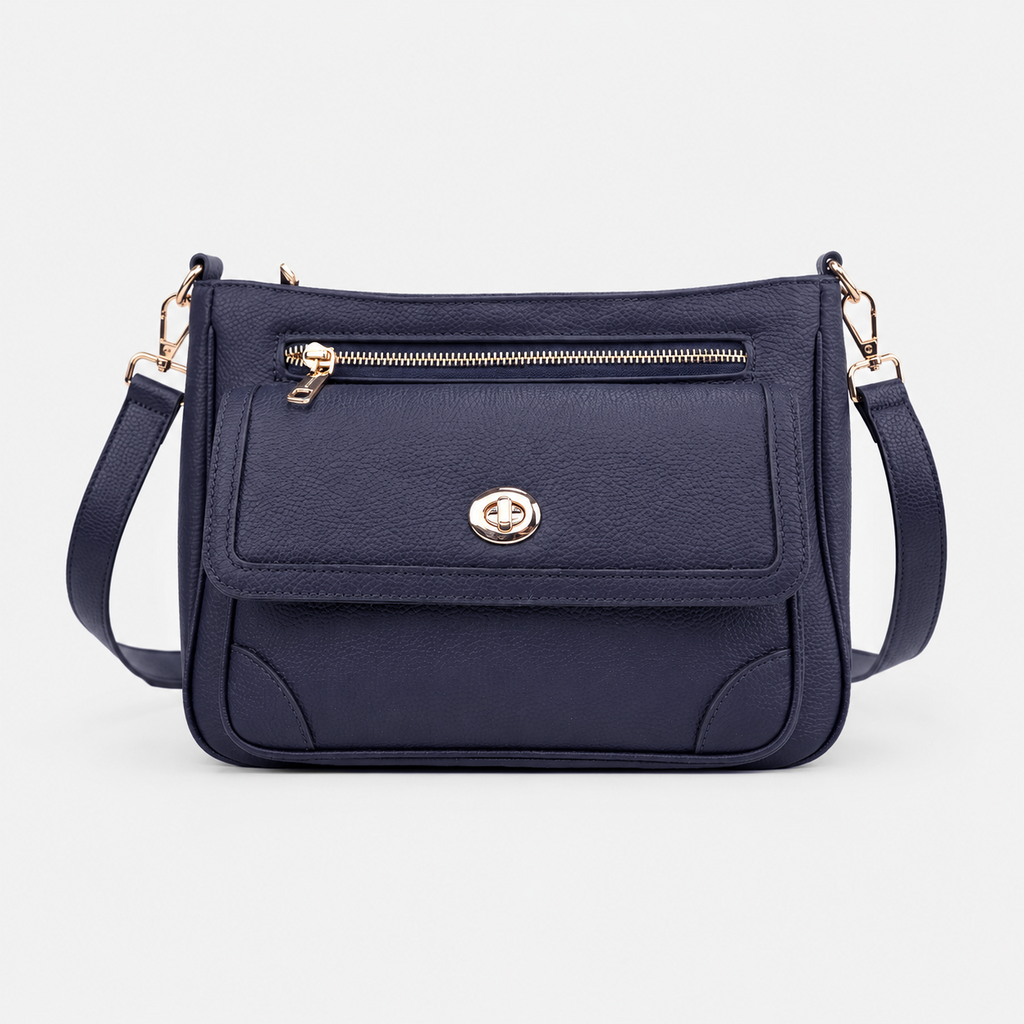 Turn Lock Flap Messenger Crossbody - Pebbled Leather