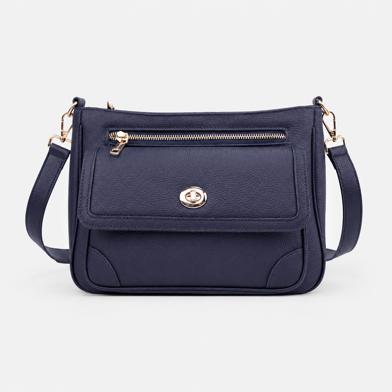 Turn Lock Flap Messenger Crossbody - Pebbled Leather