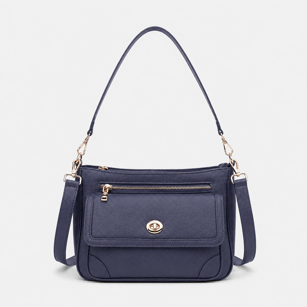 Turn Lock Flap Messenger Crossbody - Pebbled Leather