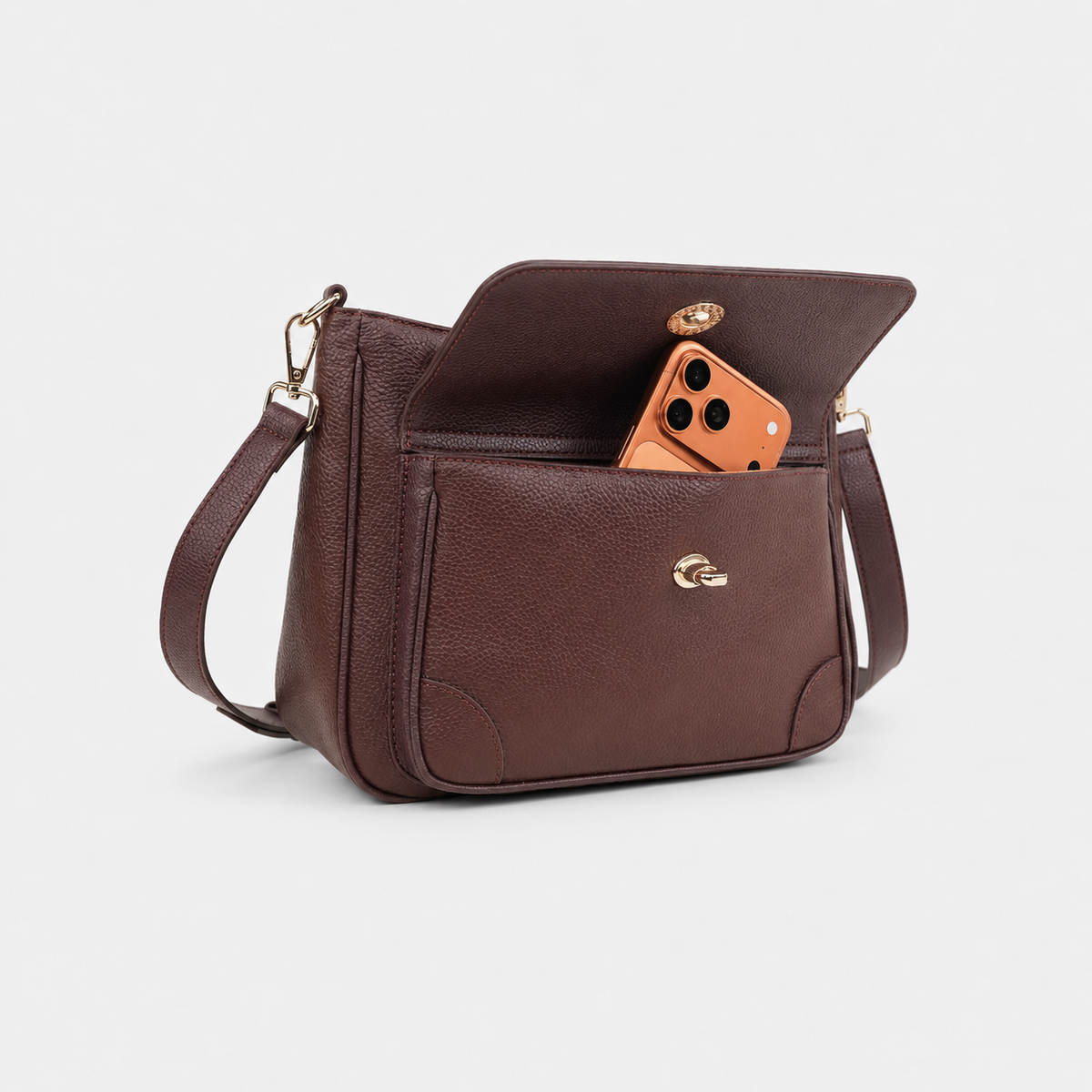Turn Lock Flap Messenger Crossbody - Pebbled Leather