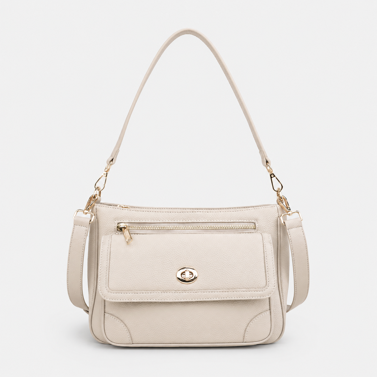 Turn Lock Flap Messenger Crossbody - Pebbled Leather